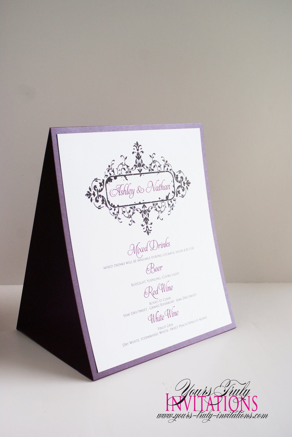 Self Standing Drink or Bar Menu Sign with beautiful vintage frame in your colors