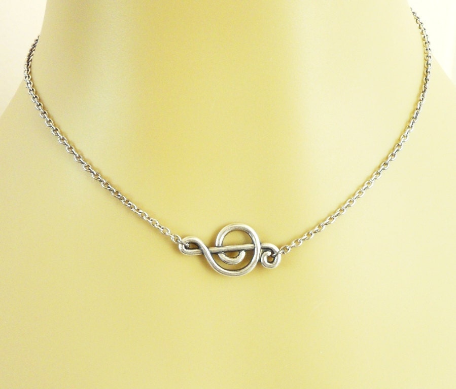 Steampunk Music Note Necklace- Sterling Silver Ox- Sideways Music Note