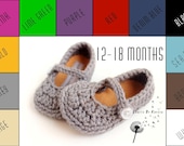 Made To Order - FAUX LEATHER SOLES, Custom Crochet Mary Janes for Baby - Size 12-18 Months - 12 Color Options
