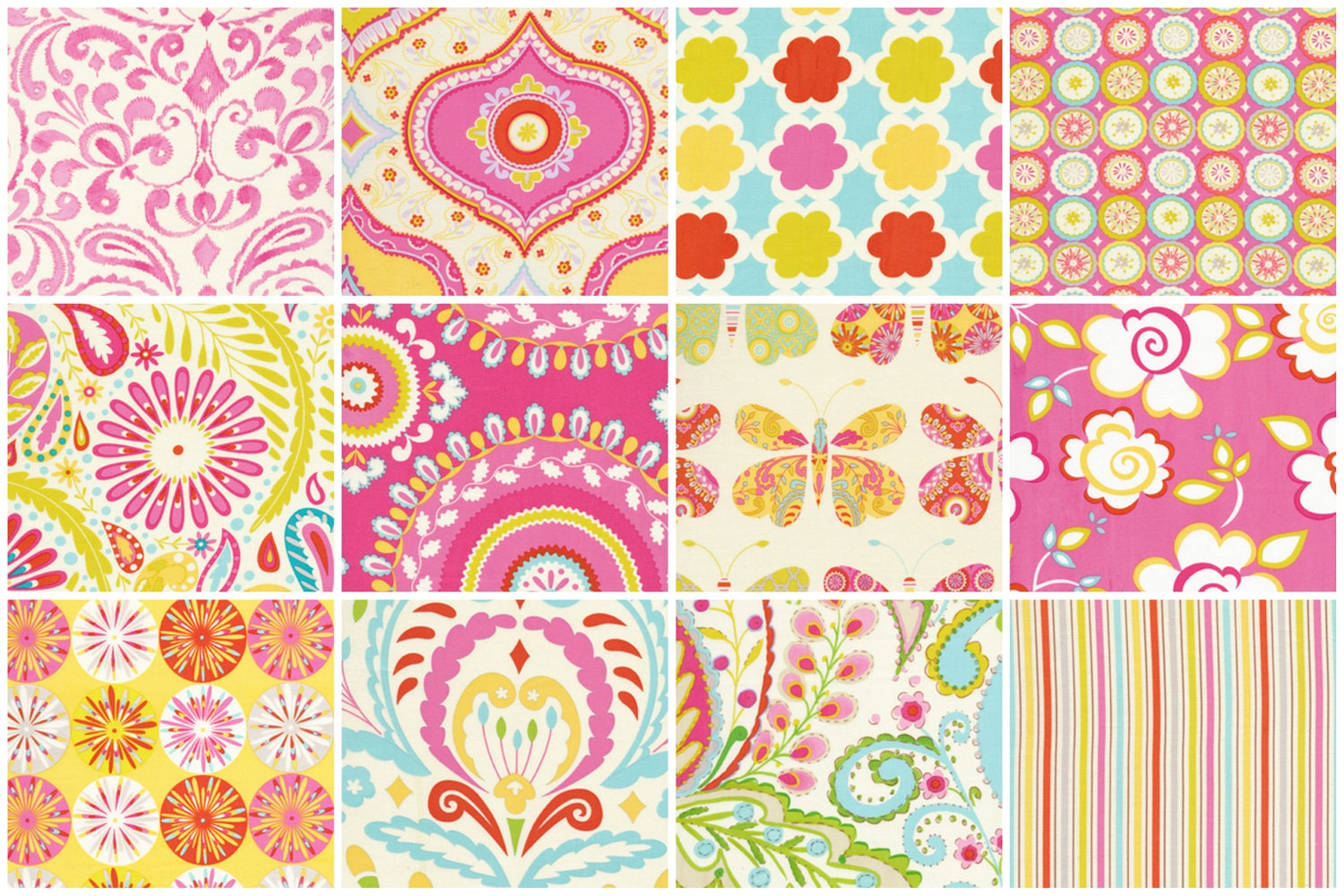 Kumari Garden- Pink Charm Pack by Dena Designs -- 24 - 5" x 5" Quilting Fabric Squares