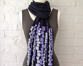 Screen Printed Cotton Jersey Scarf. Purple and Navy. River Rocks Pattern.