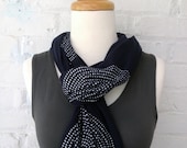 Screen Printed Cotton Jersey Scarf. Navy and White. Mosaic Pattern.