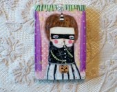 Wall art Halloween Masked GIRL Follk art Childs Room, Nursery WALL art 4x6 BEESWAXED Handmade