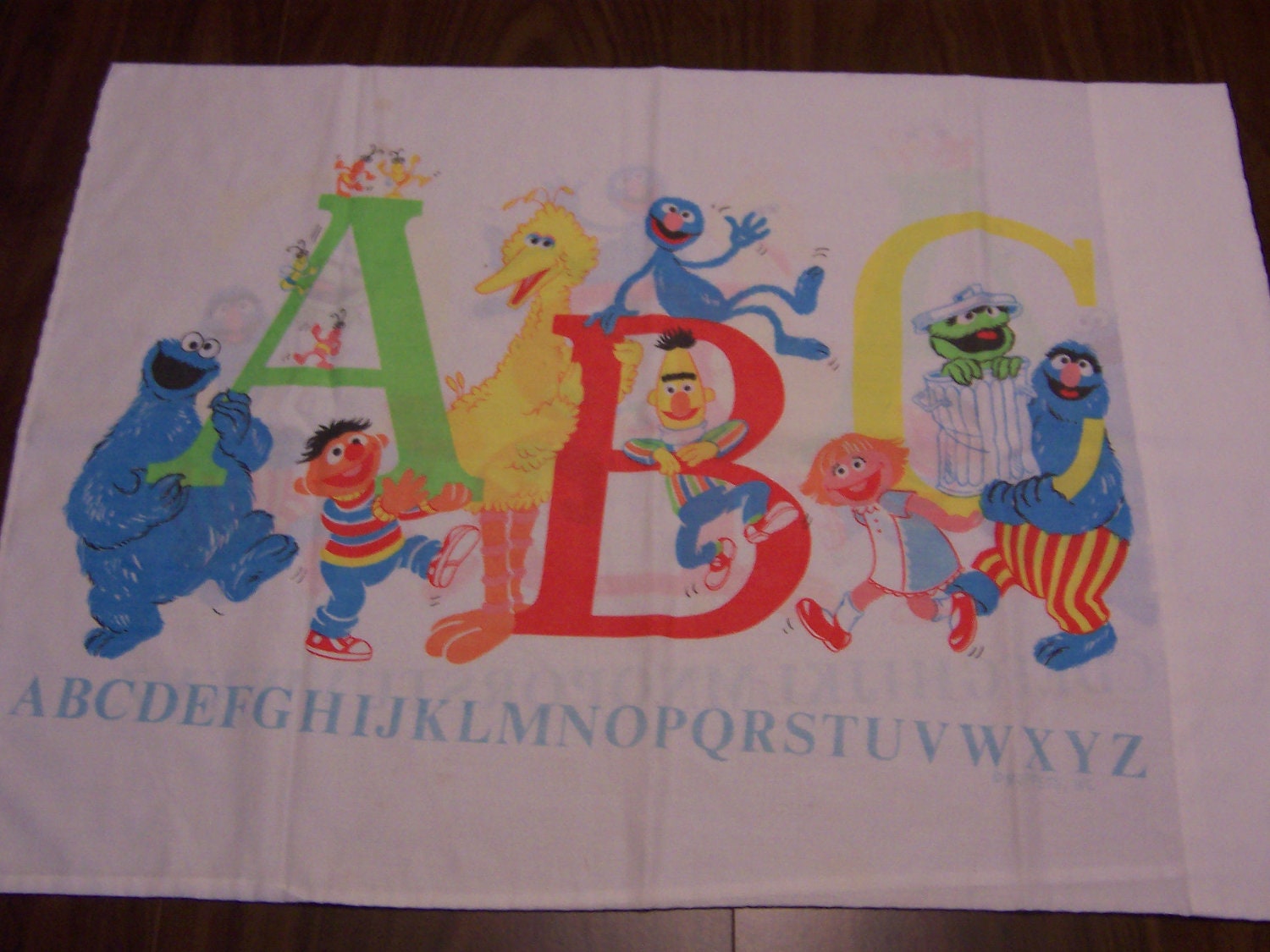 vintage ALPHABET Sesame Street Muppets twin size bedding SET 1: flat sheet, fitted sheet, pillow case