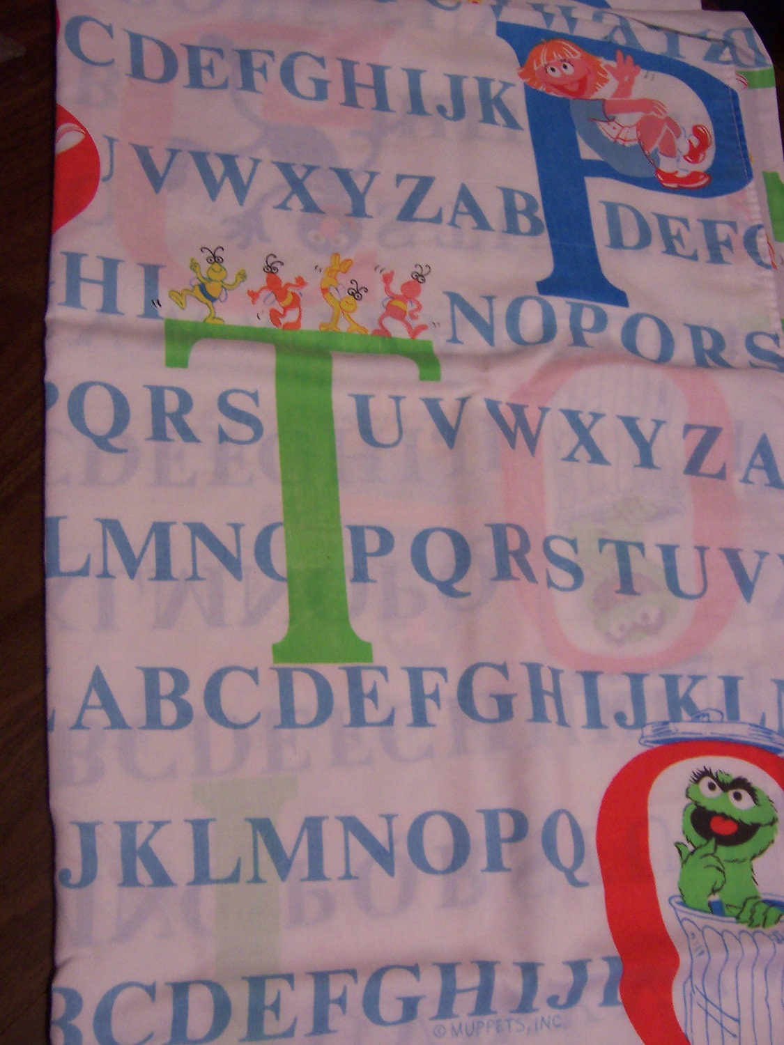vintage ALPHABET Sesame Street Muppets twin size bedding SET 1: flat sheet, fitted sheet, pillow case