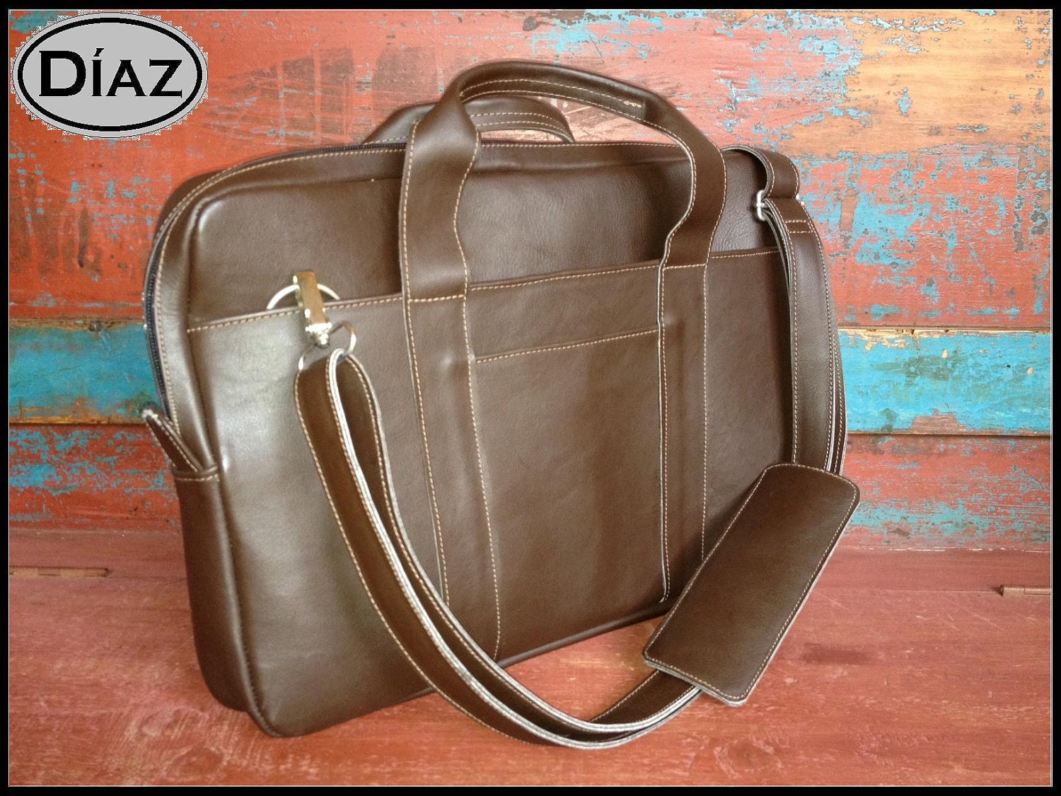 DIAZ Medium Leather Portfolio / Bag in Brown - (15in MacBook Pro) - Free Monograming  -