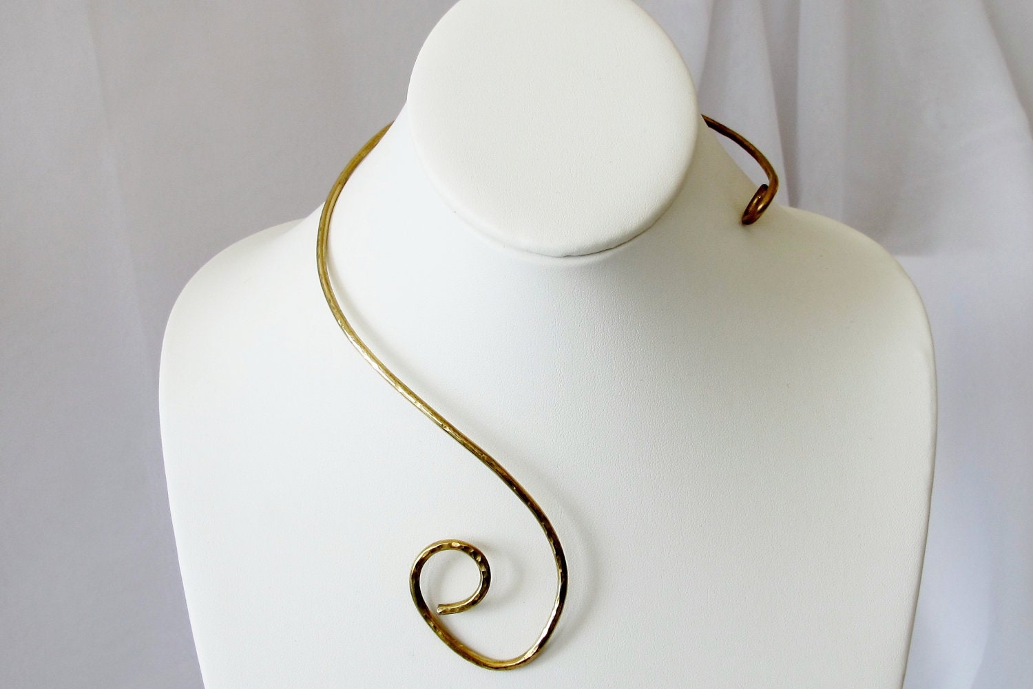 Asymmetrical hammered collar, artisan brass choker, Gift under 30
