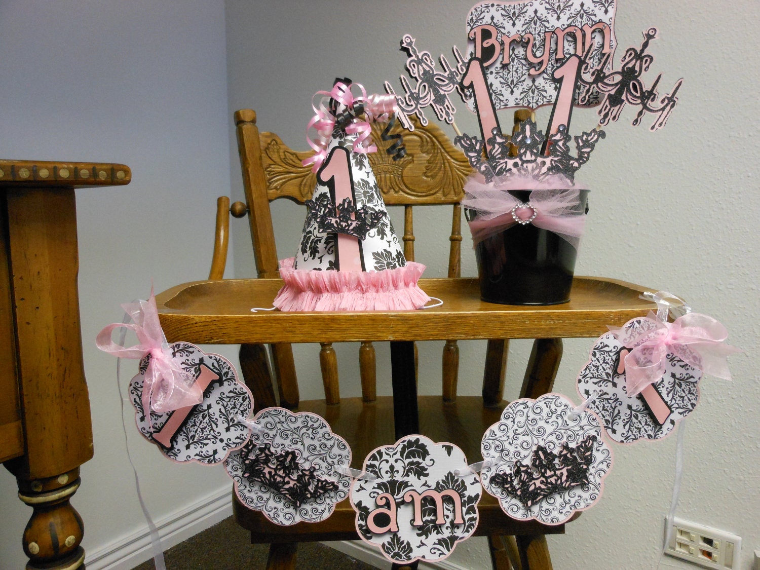 Princess Birthday-Pink and Black Damask 1st Birthday Package Il_170x135