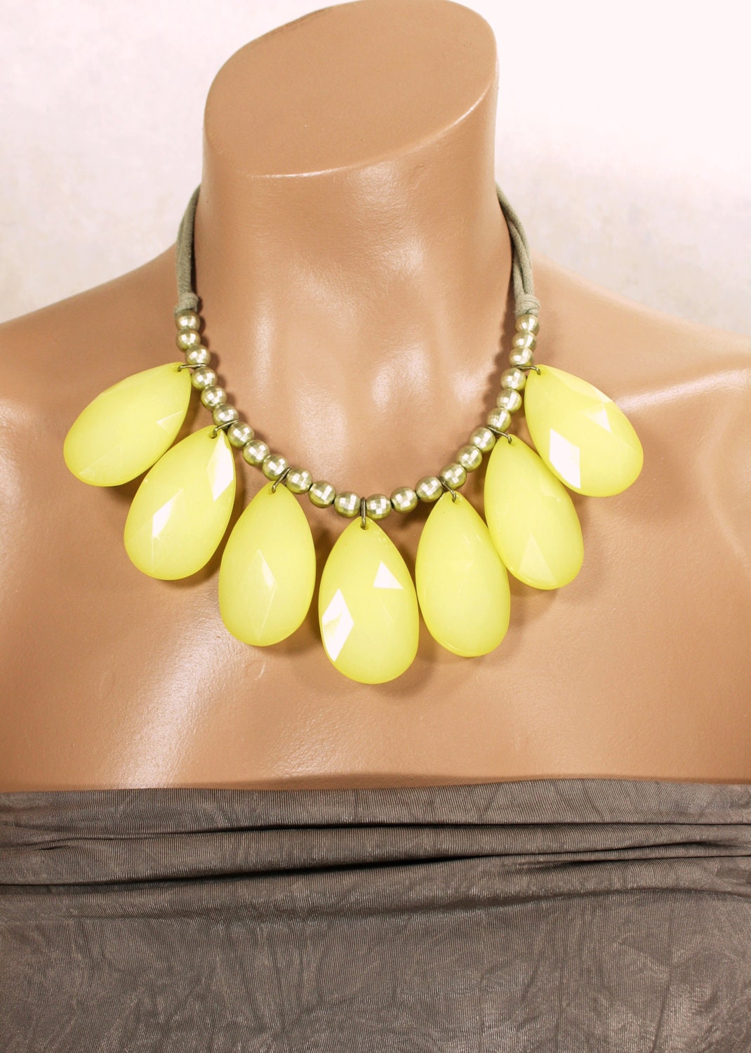 Huge Briolette Teardrop Bib Necklace Sunshine Yellow Stormy Seas, Summer Infatuation Single Strand