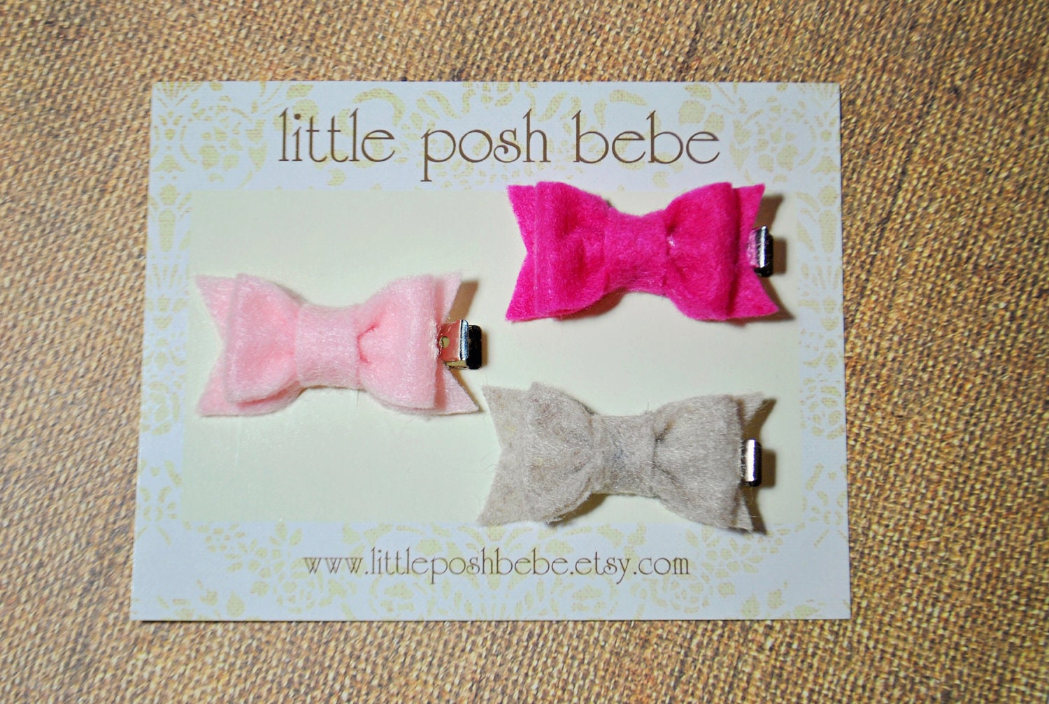 PICK any THREE Colors- Small 2 inches Felt Hair Bow with Alligator Clip