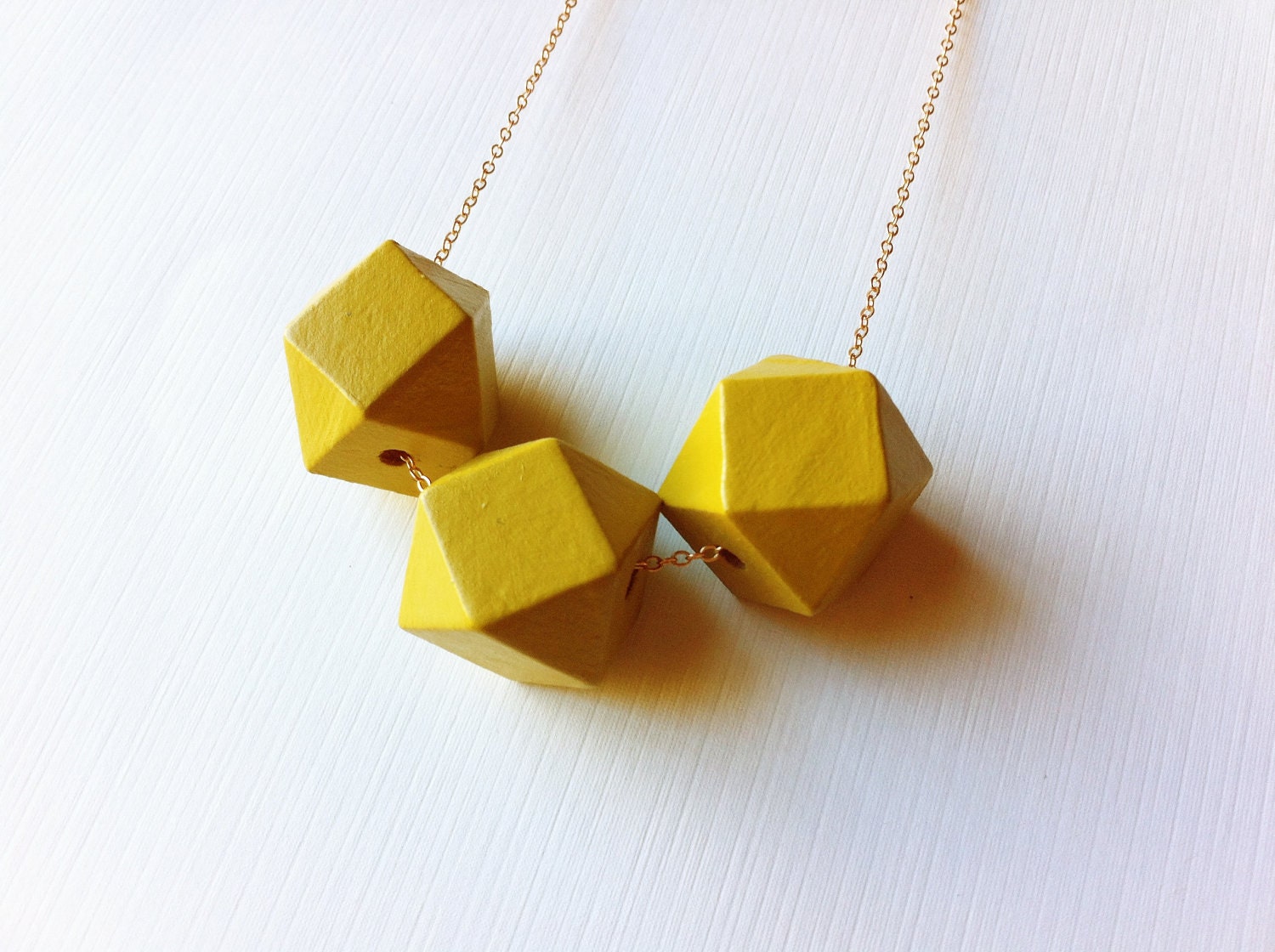 Mustard Geometric Wood Necklace / Modern Yellow Minimalist Fashion / Bright and Colorful