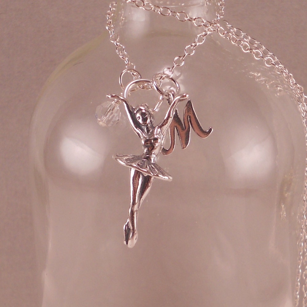 Ballerina Necklace, Sterling Silver, Dancer, birthstone, charm, birthday necklace, personalized, initial, little girls, ballet