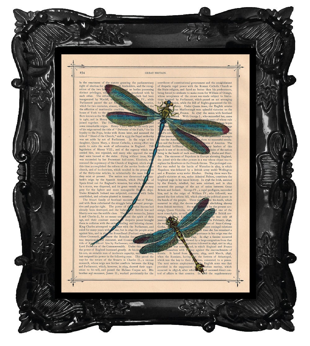 Couple in love DRAGONFLY ART print dictionary page ANTIQUE Dragonflies antique book page dragonfly art
