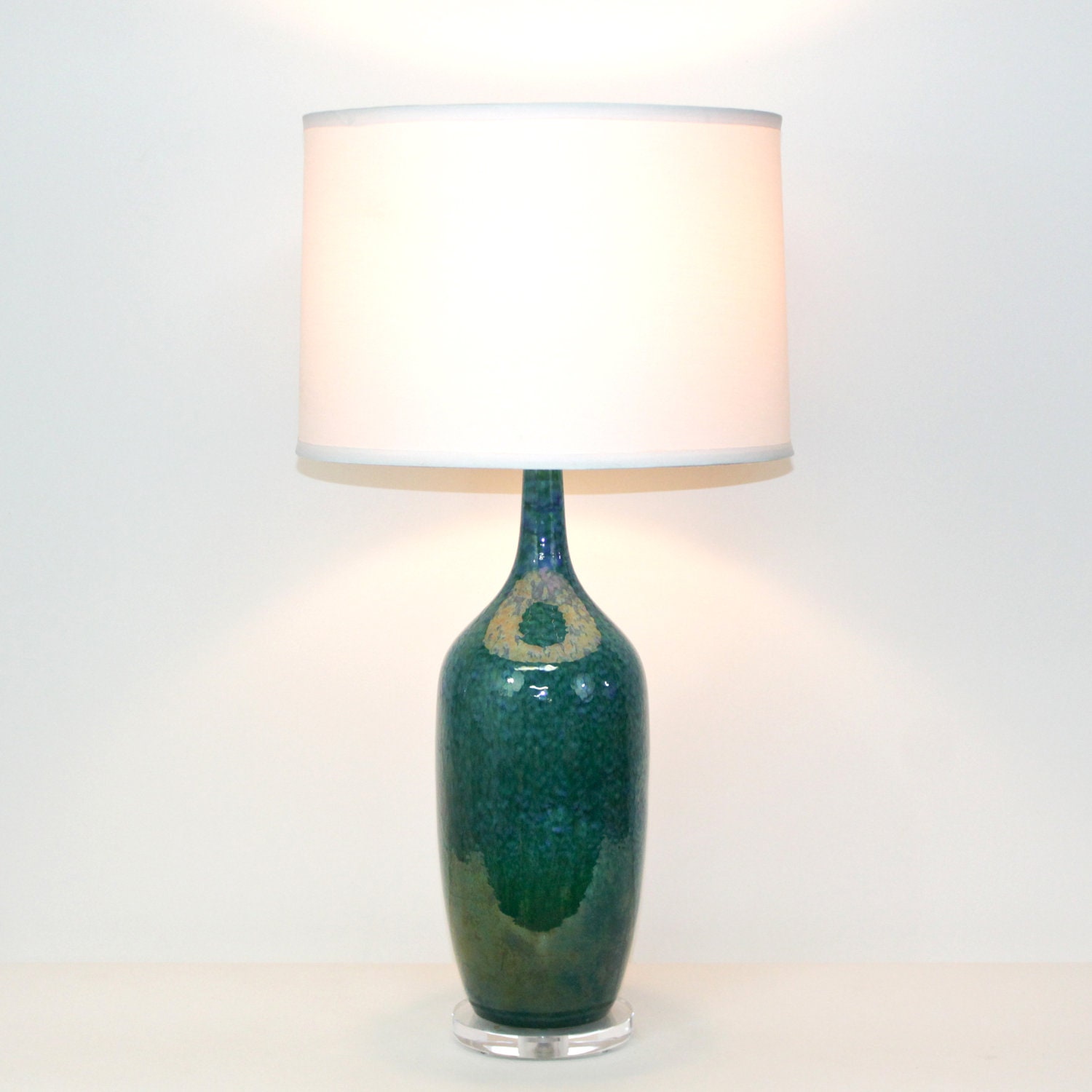 Mid-Century Modern Pottery Lamp by Royal Haeger . Teal Green and Blue with Lucite Base