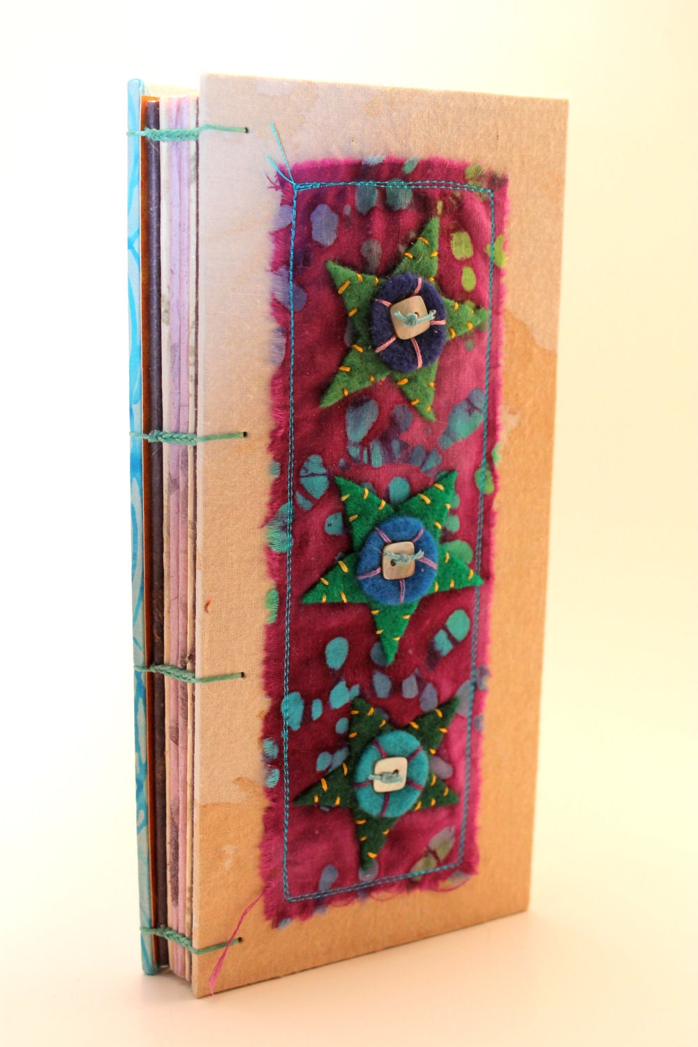 Handmade Journal: 'Truth' Green Felt Star Embellishments