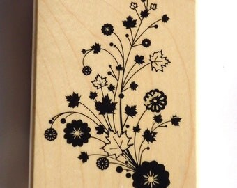Inkadinkado Autumn Floral Trail Rubber Stamp // Brand New