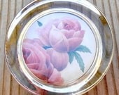 Redouté Red Roses Floral Botanical Print in Glass Paperweight