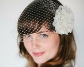 White Flower Hair Clip with Birdcage Veil