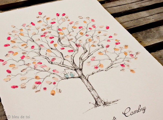 Medium Jacaranda Design, The original hand-drawn guest book fingerprint tree (ink pads sold separately)