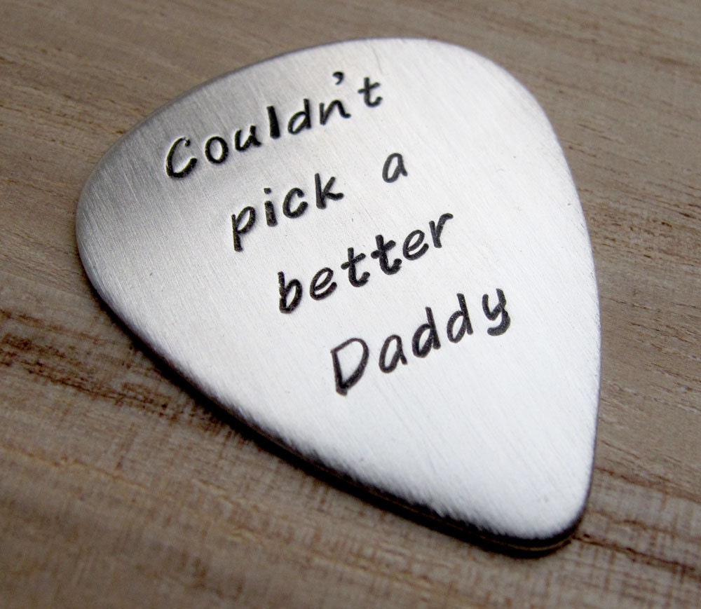 Personalized Guitar Pick Sterling Silver with Leather Key Chain Case - Couldn't pick a better Daddy