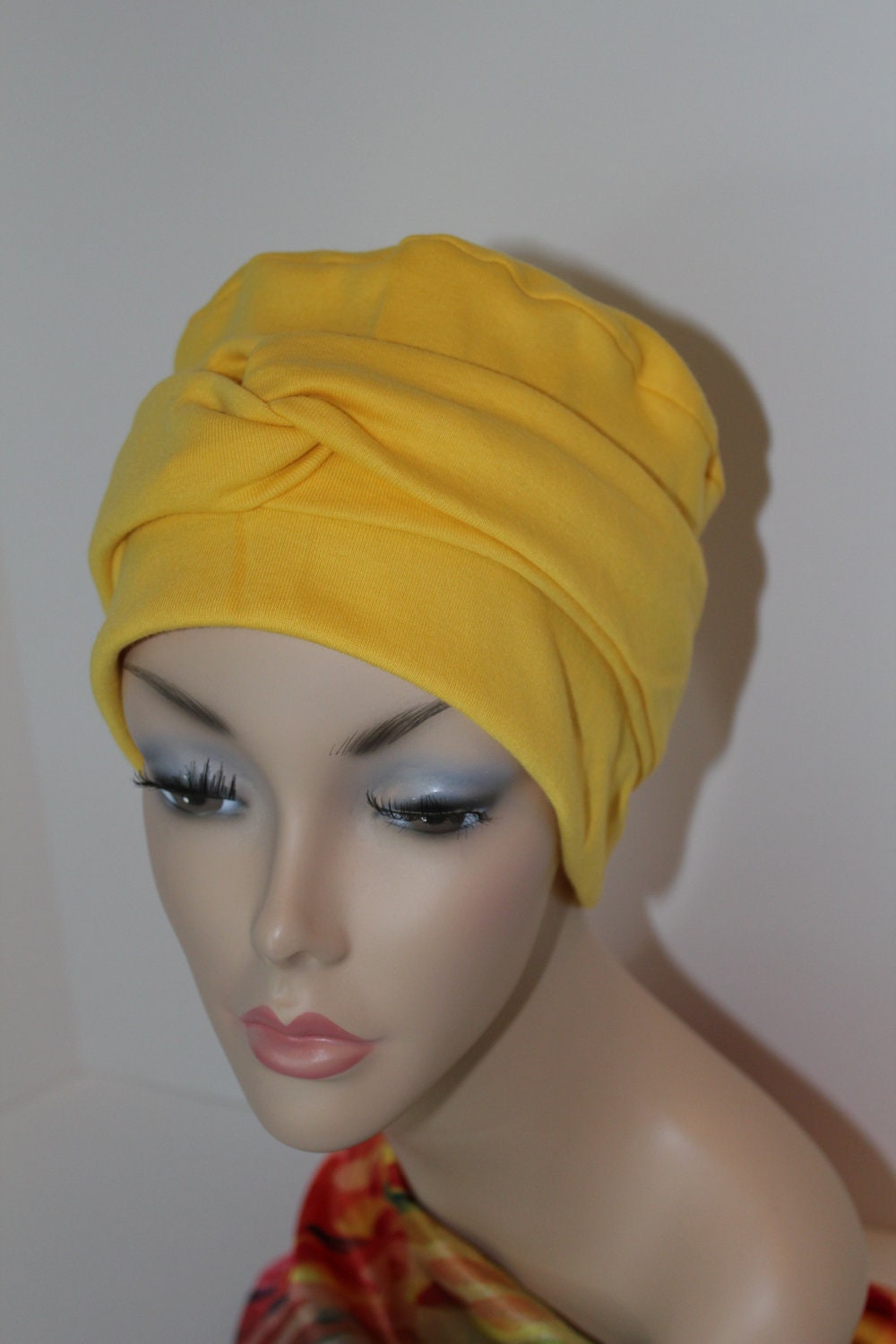 Yellow Chemo Hat Cancer Cap Soft Cotton Jersey Knit Turban Free Ship in USA