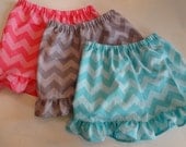 Girls Chevron Ruffle Shorts (Pink, Grey and Turquoise) Sizes 12MO - 8