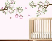Branch wall decal - Baby girl nursery tree branch decal flowers birds wall decal sticker