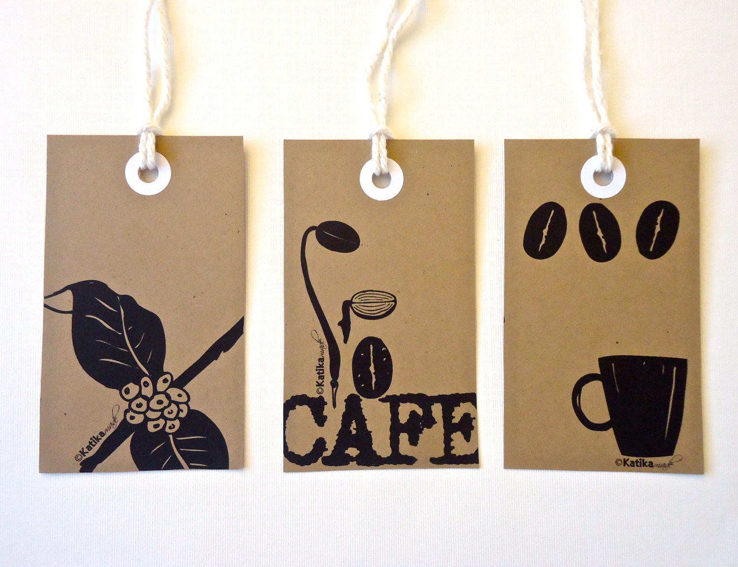 Coffee Lovers Designer tags by Katika. Modern Gift Tags. 6 Black and Kraft Coffee Tags. Wedding Gift tags. Birthday Gift tags.