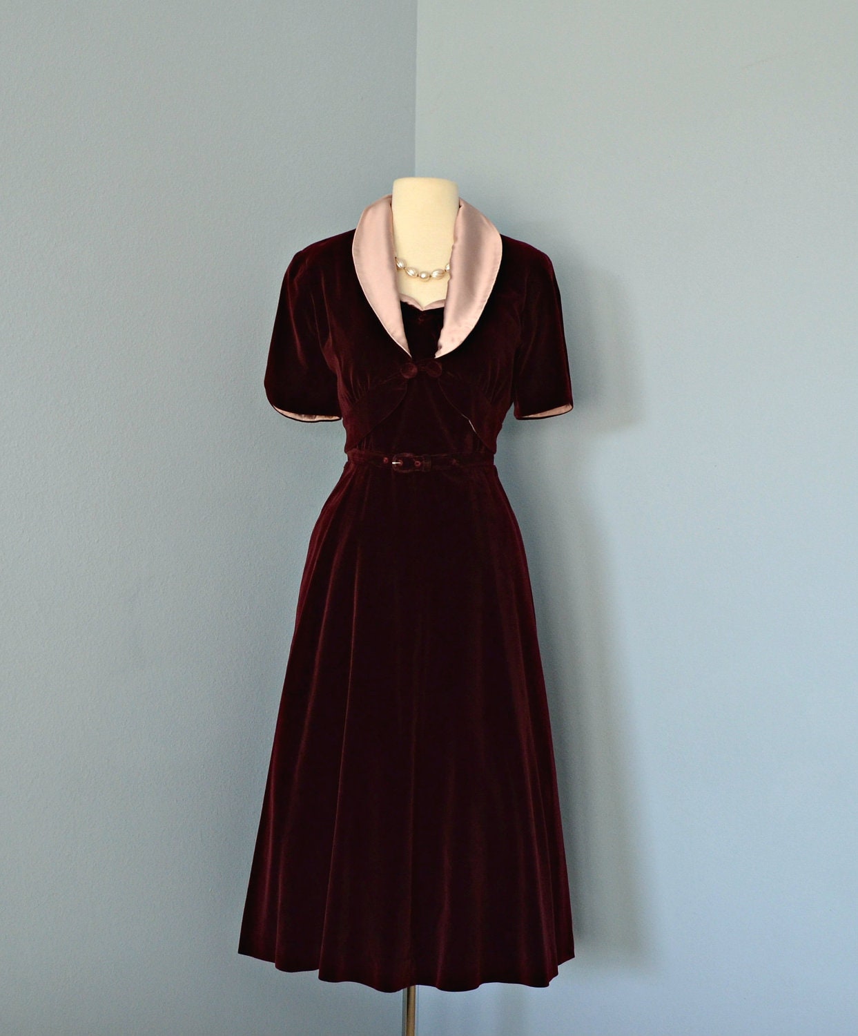 Vintage 1940s Party Dress...Beautiful Paul Sachs Original Merlot Velvet Dress and Cropped Jacket Cocktail Dress Small