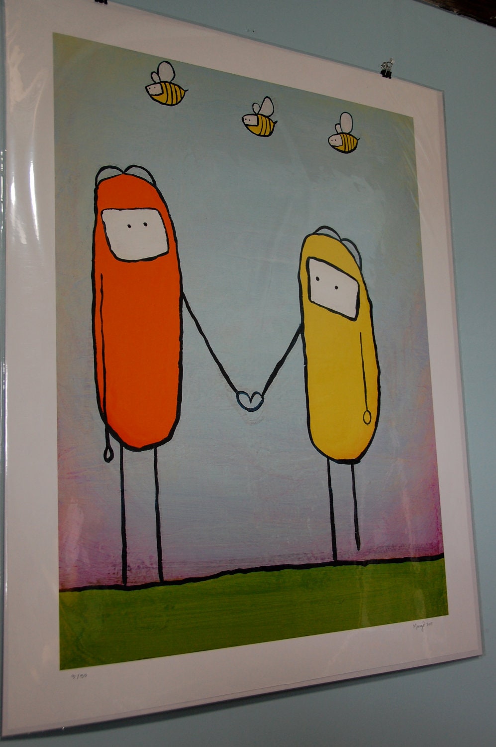 Robot Love, Giclee of original painting 24x18in, bright colors
