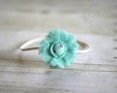 Shabby Mint Blue Fabric Veil Flower Headband