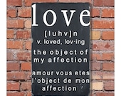 LOVE  Distressed Sign in Black with White Vintage Style Typography Word Art