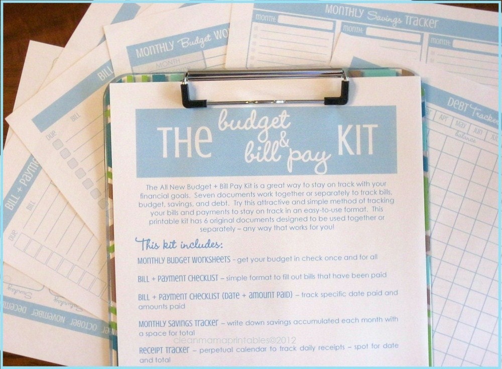 The Budget and Bill Pay Kit - Aqua and Lime - 6 documents - INSTANT DOWNLOAD