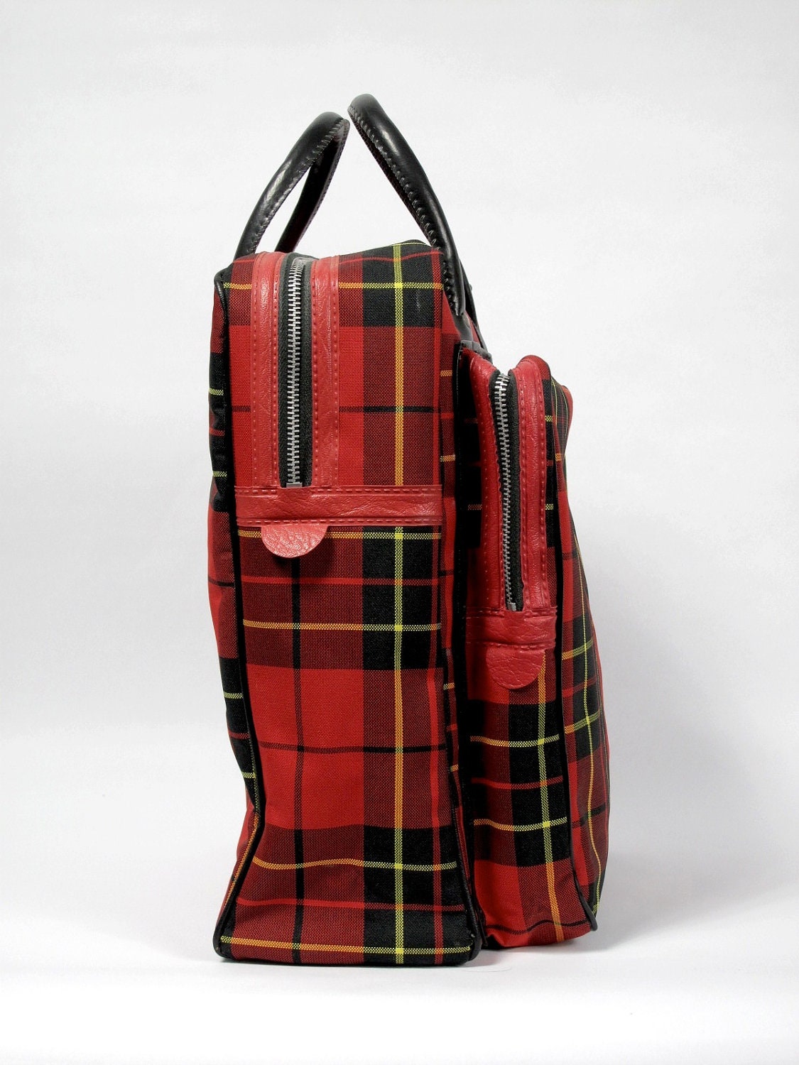 Vintage Plaid Carry All, Tote, Laptop, Handbag, Zippered, Thermos / Picnic Bag, 1960's