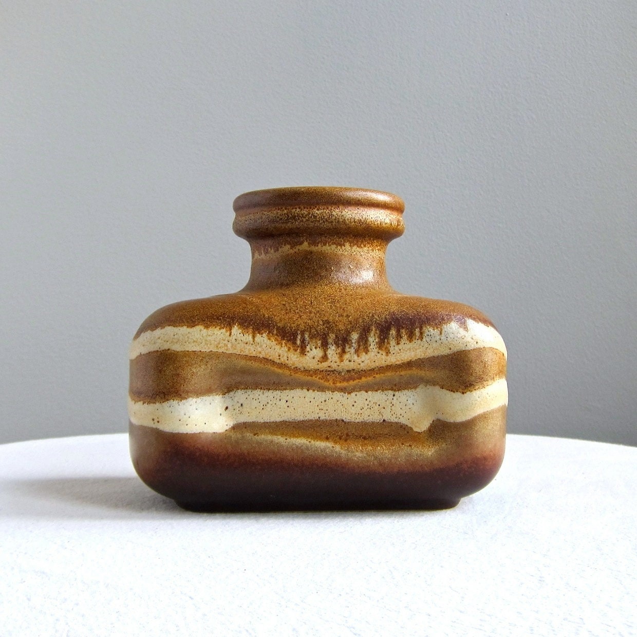 West German Pottery Vase by Steuler Raymor Cream Brown Stripes, 1960s