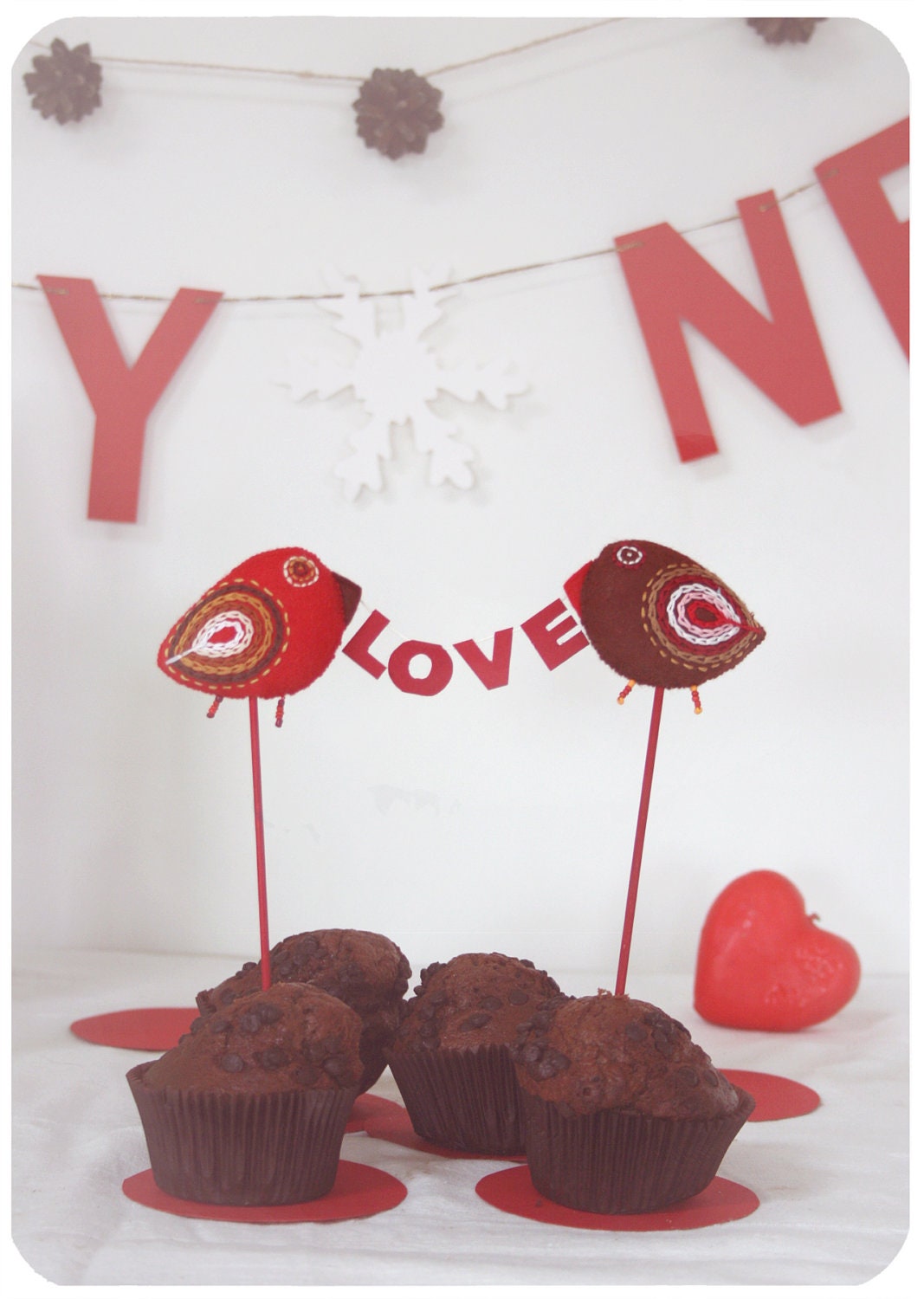 bird cake topper love red and brown