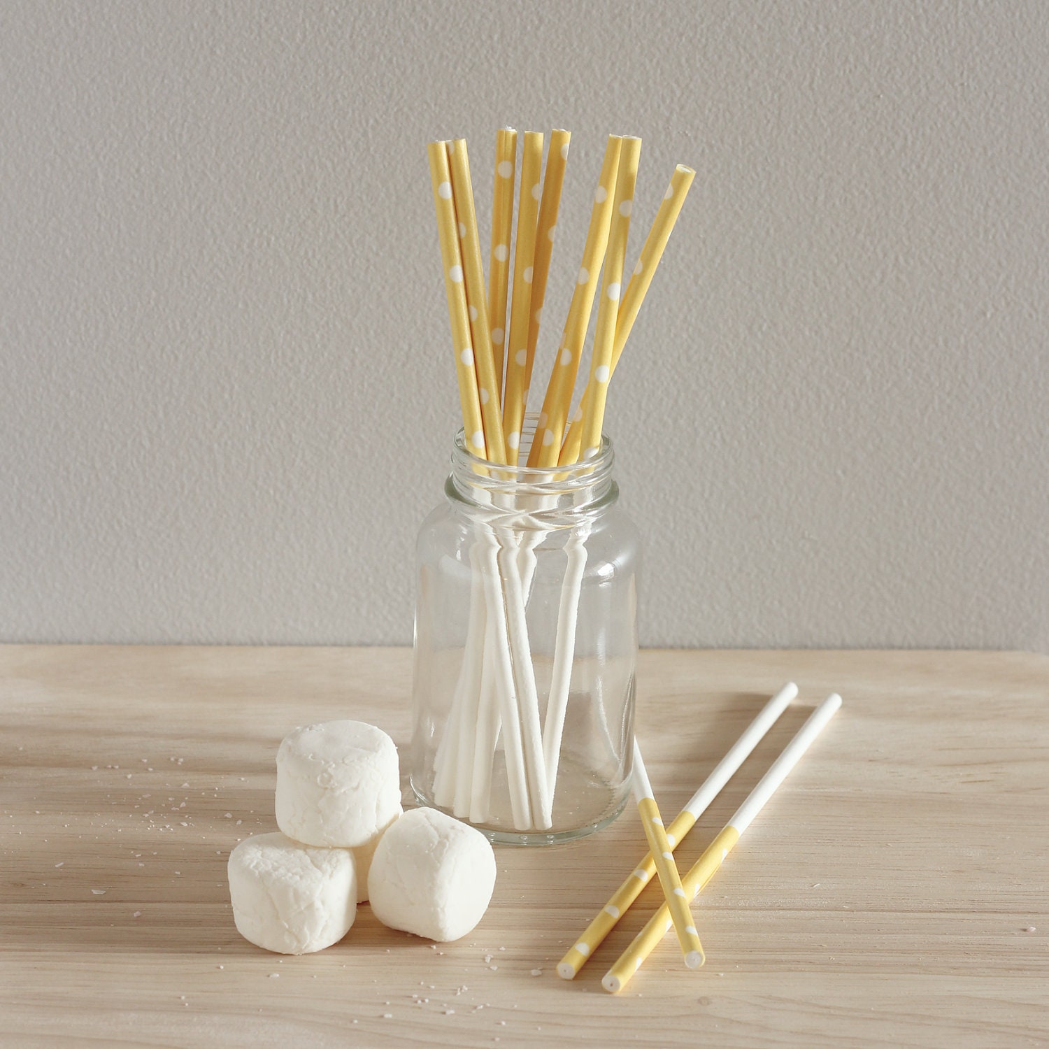 12 x Yellow Polkadot Treat Sticks