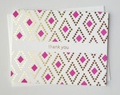 Thank You Card - Gold Foil & Fuschia Letterpress
