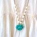 Romantic Rose Charm Necklace In Teal And Off white Vintage Beads