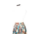 Vintage 1950s Cotton Pleated Abstract Teal Geometric Skirt / Vintage Skirt / Skirts / Skirt / Vintage Skirt / Mad Men / 1470