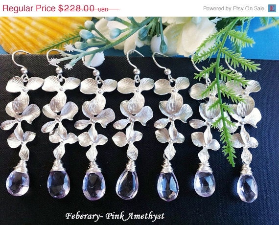 On Sale 10% OFF Bridesmaid gifts, Set of 7,Orchid flower Earrings,Custom birthstone Earrings, Wedding jewelry Gift, Flower girl
