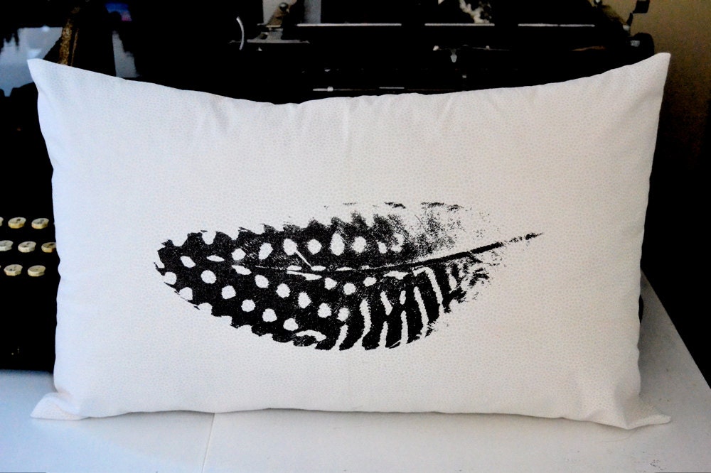Feathery Pillow Cover in White Textured Cotton Sheeting
