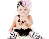 Birthday Girl Set, Cake Smash Outfit, First Birthday Photos - Light Pink, Black and White Polka Dots