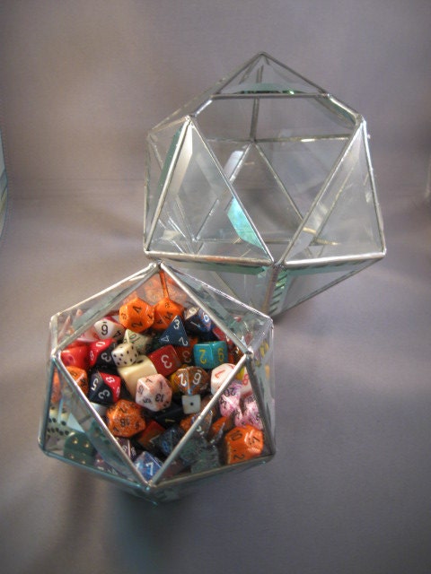 d20 5 inch dice bowl in beveled glass