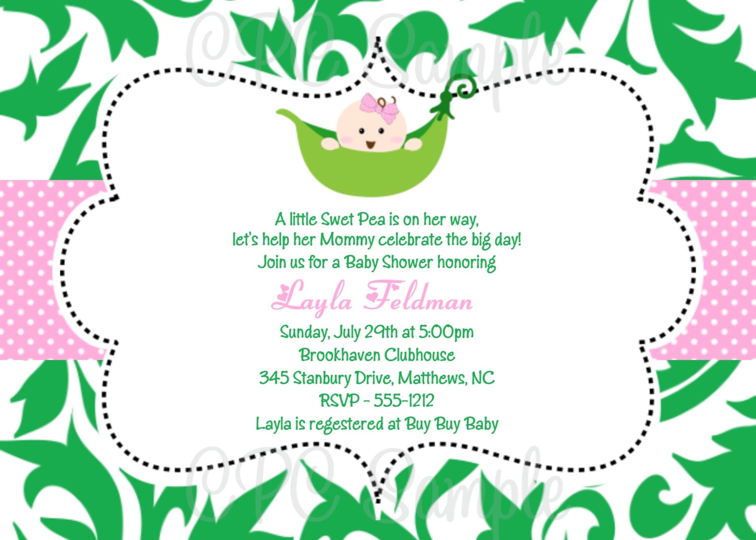 Pea in a Pod Baby Shower Invitation Boy Girl Twins Multiples Printable