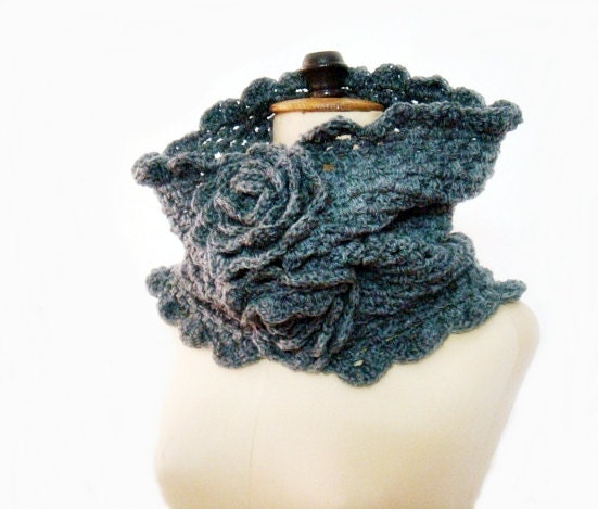 Crochet Flower Cowl Snood Neckwarmer