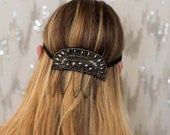 Renaissance Half Moon Black Beaded Elastic Headband