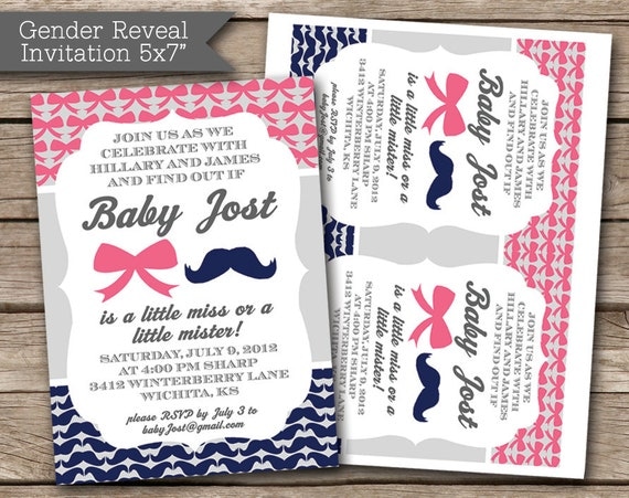 Mustache and Bow Gender Reveal Party Invitation Il_570xn