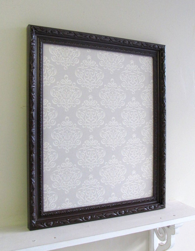 FRAMED Magnet Board Wall Decor Brown Grey Damask Home Decor Bulletin Board Kitchen Organizer Office Magnetic Board Memo Board - MORE COLORS