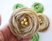 Fall Collection "Green & Mustard" Chiffon Roses Handmade Appliques Embellishments(5 pcs)